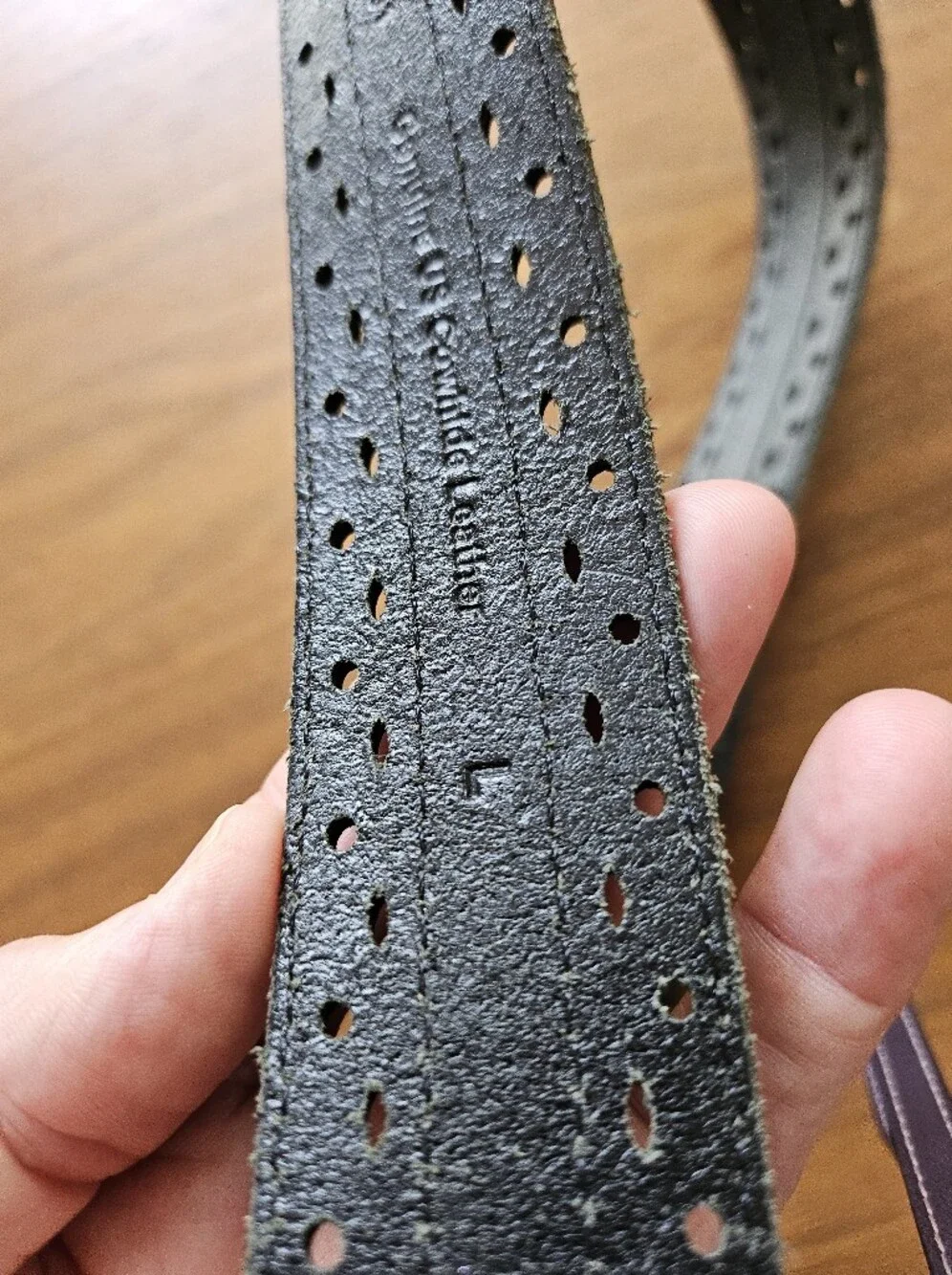 Men's Carhartt Charcoal Grey Perforated Leather Belt with Silver Buckle L